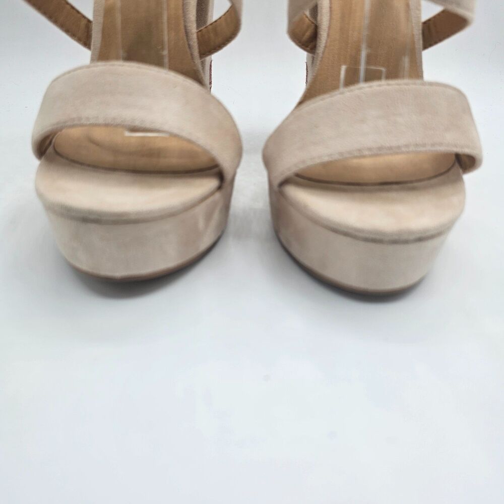 Charlotte Russe Rose Embroidered Platform Heels Tan Size 7 Strappy - Picture 2 of 11